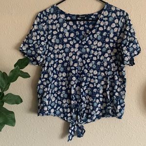 Madewell floral tie blouse